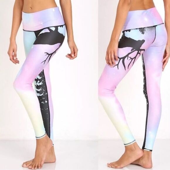 REVOLVE | Teeki | Northern Lights Rainbow Moose Yoga Leggings - Size Large - Picture 3 of 9